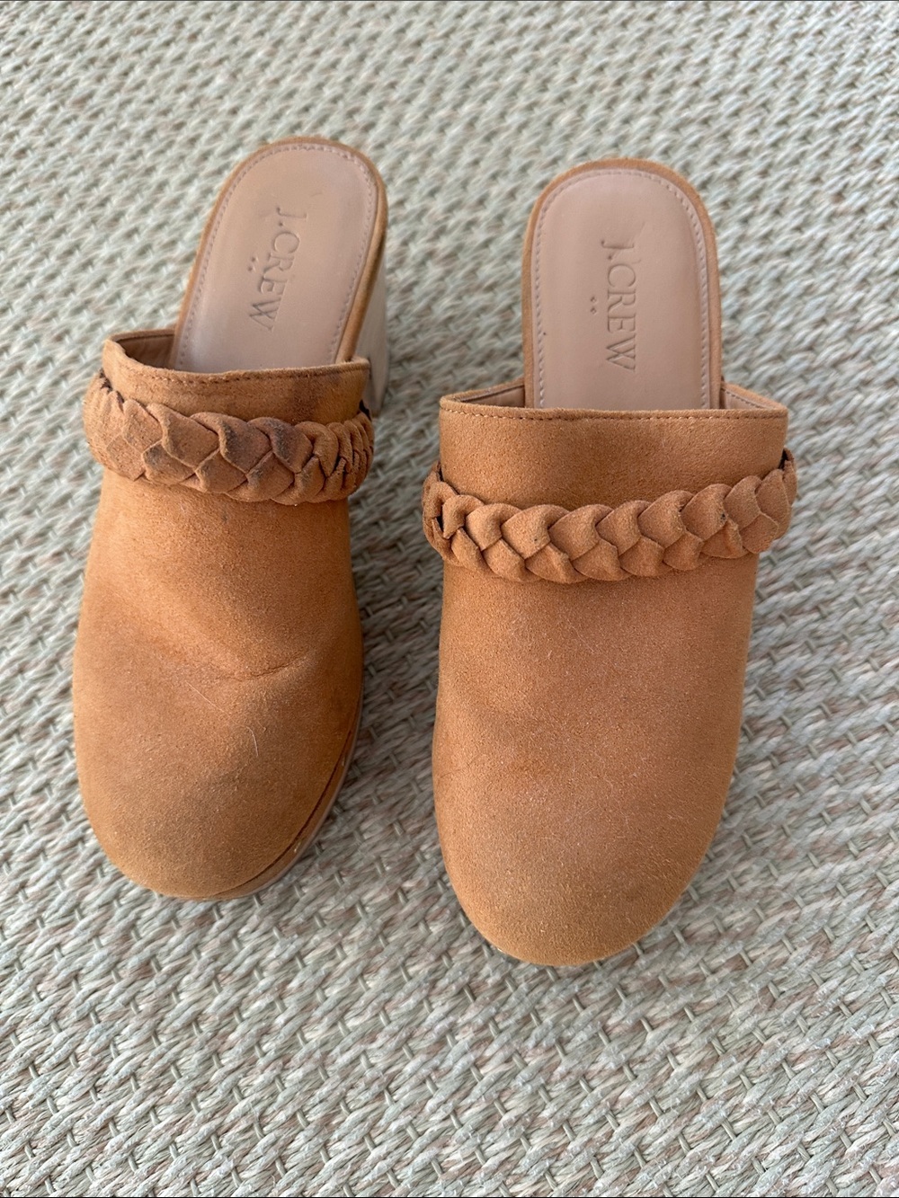 J. Crew Braided Suede Slip-On Mules - Cognac